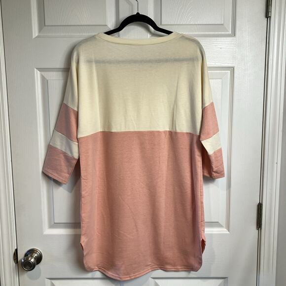 Weekend Suzanne Betro 3/4 Sleeve Colorblock Hi Lo Tunic Shirt Size M Pink - Picture 2 of 9
